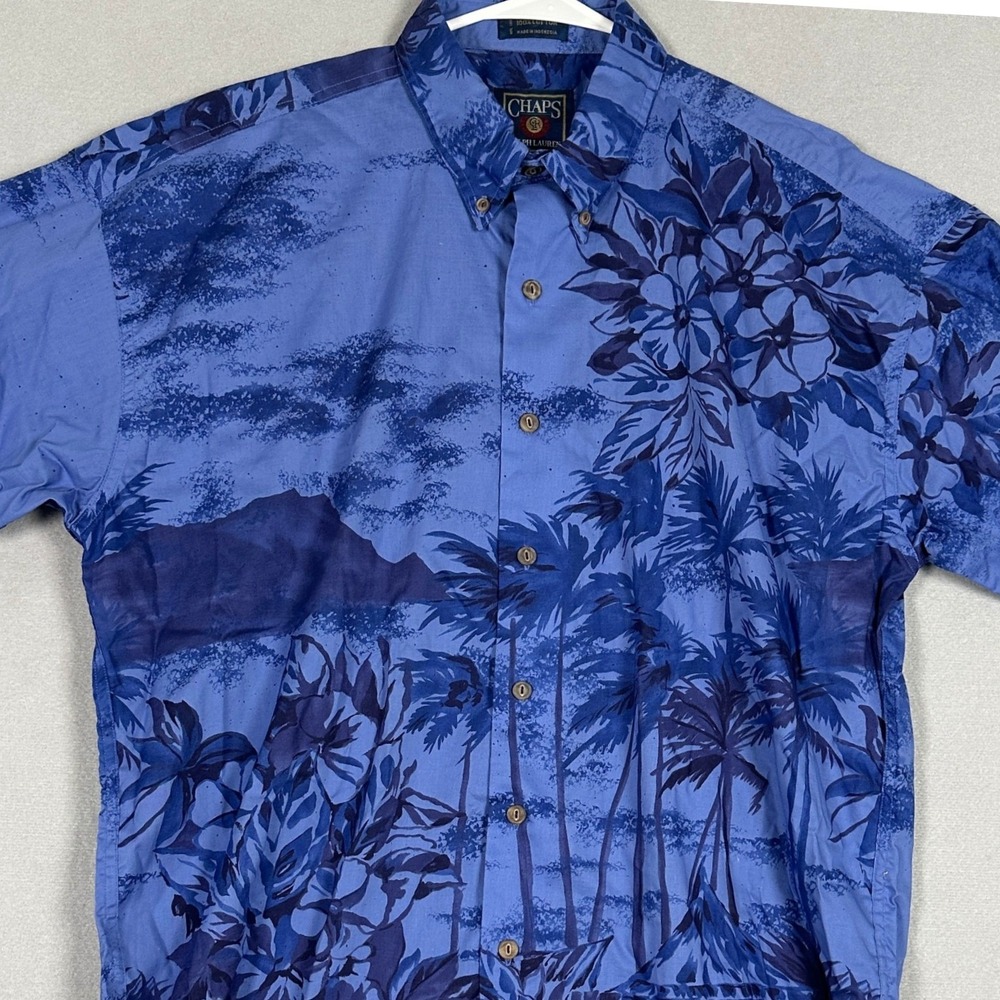 NEW Vintage Chaps Ralph Lauren Shirt Mens Large Dark Blue Allover Print Hawaiian